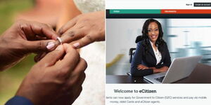 A photo collage of a couple exchanging rings (left) and a screengrab of the Citizen Portal (right).