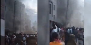 Screenshots of the building on fire, October 16. 