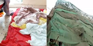 A collage of screengrab images of a room where a 2-year-old boy was hit by falling debris on Saturday, May 27, (Left) and a building under construction in Eastleigh(Right)