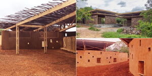 A photo collage of buildings at the Eco Moyo Education Center in Kilifi County which was designed by the Scarcity and Creativity Studio in 2017.