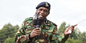 Deputy Inspector General of Police Edward Mbugua addressing residents during a security meeting in Nandi County on June 26, 2020.