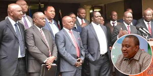 Former Auditor General Edward Ouko (far left) alongside President William Ruto (far right) during an IBEC meeting on 19 Jun, 2019.