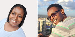 Eileen Mburu (Left). a Geographer with Geographic Information Systems (GIS) background, and Linus Anari, a geospatial engineering student at the University of Nairobi.