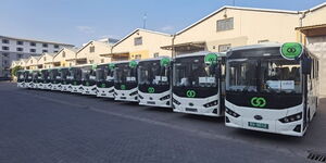 A fleet of electric buses pictured in Nairobi on January 20, 2023. 