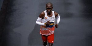 Marathon world record holder Eliud Kipchoge in action during the Boston Marathon held in the United States on Monday, April 17, 2023. 