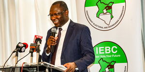 The IEBC CEO, Erastus Ethekon, addressing stakeholders during the IEBC Stakeholder Forum in Nairobi on Monday, December 8, 2025