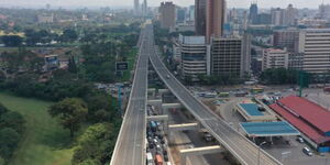 An aerial view of Nairobi Expressway, part of Mombasa Road and the Nairobi CBD.