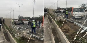 A collage image of an accident scene along the Nairobi Expressway - Mombasa Road section on Saturday, May 7, 2022.