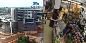 Exterior view of Two Rivers Mall and CCTV footage of the liquor store at the mall.