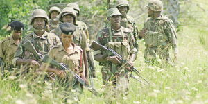 Kenya Defence Forces patrol Boni Forest in Lamu County during a past dusk to dawn curfew
