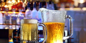 A photo of alcohol in beer mugs.