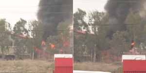 A screengrab of carton-making factory on fire on Saturday, August 12, 2023.