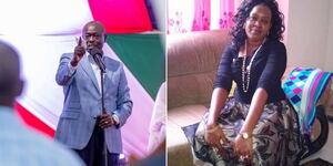 Collage of Deputy President Rigathi Gachagua during a prayer service at Cardinal Otunga Cathedral in Kisii on December 16, 2023 (left) with gospel musician Faith Kithele.