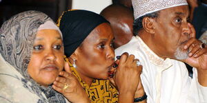 Wajir leaders during a past meeting. From left to right: Women Representative Fatuma Ibrahim, Isiolo Senator Fatuma Adan Dullo, and Senator Yusuf Haji. 