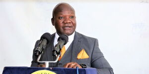 Kakamega County Governor Fernandes Barasa speaking at a food security meeting held on April 26, 2023.