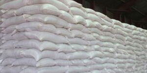 Bags of fertilizer in a store in Kenya. 