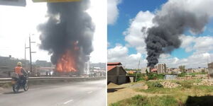 Fire breaks out along Thika Road on Wednesday, August 28, 2024.