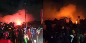 Kamukunji residents putting out the fire that had engulfed several buildings on Tuesday, November 19, 2024.