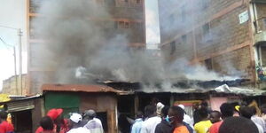 Fire burns down Businesses in Kariobangi on April 7, 2021.