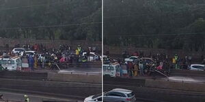 Photo collage of Nairobi fire brigade clearing an accident scene along Forest Road in Nairobi on Wednesday May 3, 2023