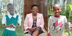 First Lady Rachel Ruto (center) and Rodah Shireku, an environmentalist.