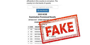 A screengrab of flagged KCSE results alleged to be that of a dead student who did not sit the exams
