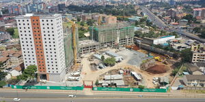 An aerial view of affordable houses under construction in Pangani, Nairobi County.