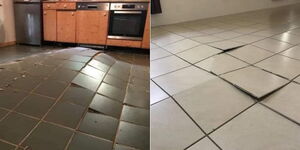 A photo collage of bulged floor tiles.