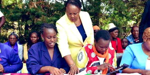 Labour and Social Protection CS Florence Bore supervising Inua Jamii registration preparations on May 21, 2024.