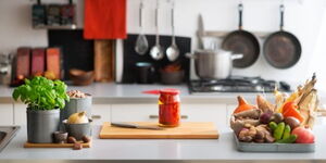 Food on a Kitchen counter top. 