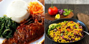 Ugali with fish (left) and githeri (right)