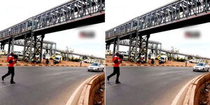 A Collapsed footbridge near Nyayo Roundabout in Nairobi on Saturday February 12, 2022