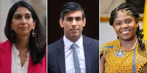 A photo collage of Suella Braverman (UK's Home Secretary), Rishi Sunak (UK Prime Minister) and Francia Elena Márquez Mina (Colombian Vice President)
