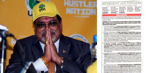 Former Kesses MP Mishra Swarup and an auction notice of his properties.