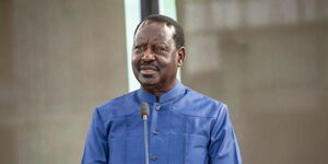 Former Prime Minister Raila Odinga gives an address.