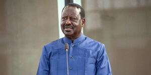 Former Prime Minister Raila Odinga gives an address.