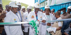 Former Prime Minister Raila Odinga launching the Kigoto Maize Milling Plant in Homa Bay County in November, 2022