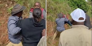 Former Attorney General, Justin Muturi (in cap), confronting Thuku Kirunga during elections in Mbeere-North on Thursday, November 27, 2025.