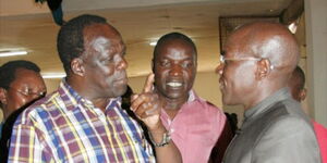 Former Kakamega Governor Wycliffe Oparanya (left) and Senator Boni Khalwale.