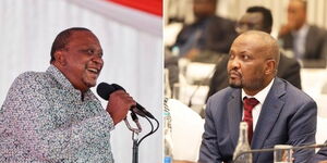 Former President Uhuru Kenyatta (left) and Performance CS Moses Kuria