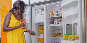Celebrity Esther Akothee shows the contents of her refrigerator. 