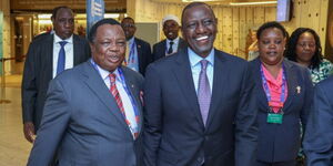 From Left: COTU SG Francis Atwoli, President William Ruto and Labour CS Florence Bore in Geneva on Thursday June 15, 2023