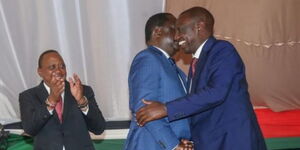 From Left, Former President Uhuru Kenyatta, former Prime Minister Raila Odinga and President William Ruto.