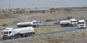 Fuel tankers queueing near Malaba border waiting for clearance to enter Uganda