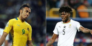 Gabon striker Pierre Aubameyang (left) and Ghana midfielder Thomas Partey (right) at past Afcon matches 