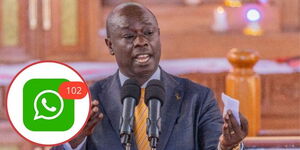 Deputy President Rigathi Gachagua and an insert of WhatsApp logo