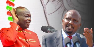 A collage of former Deputy President Rigathi Gachagua and President William Ruto's Senior Economic Advisor Moses Kuria, May 18.