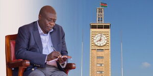 A collage of Deputy President Rigathi Gachagua and the Parliament buildings, October 16, 2024.