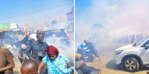 Residents of Gilgil in Nakuru County scampering for safety after police officers fire tear gas during a political rally on Saturday, August 2, 2025.