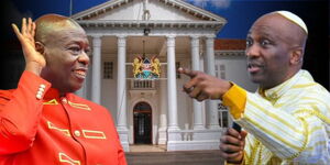 A photo collage of DCP party leader Rigathi Gachagua and Nigerian Prophet Primate Ayodele and State House, September 23, 2025.